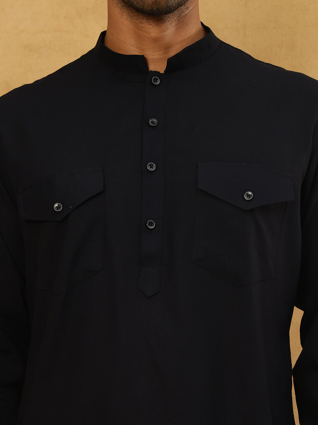 Men’s Ethnic Viscose Rayon Kurta Set with Front Placket ( 65KP 5527Black )