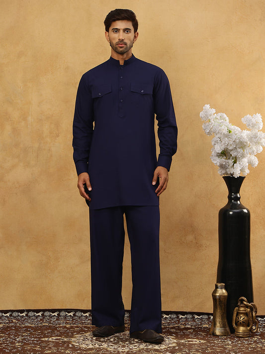 Men’s Ethnic Viscose Rayon Kurta Set with Front Placket ( 65KP 5527Navy )