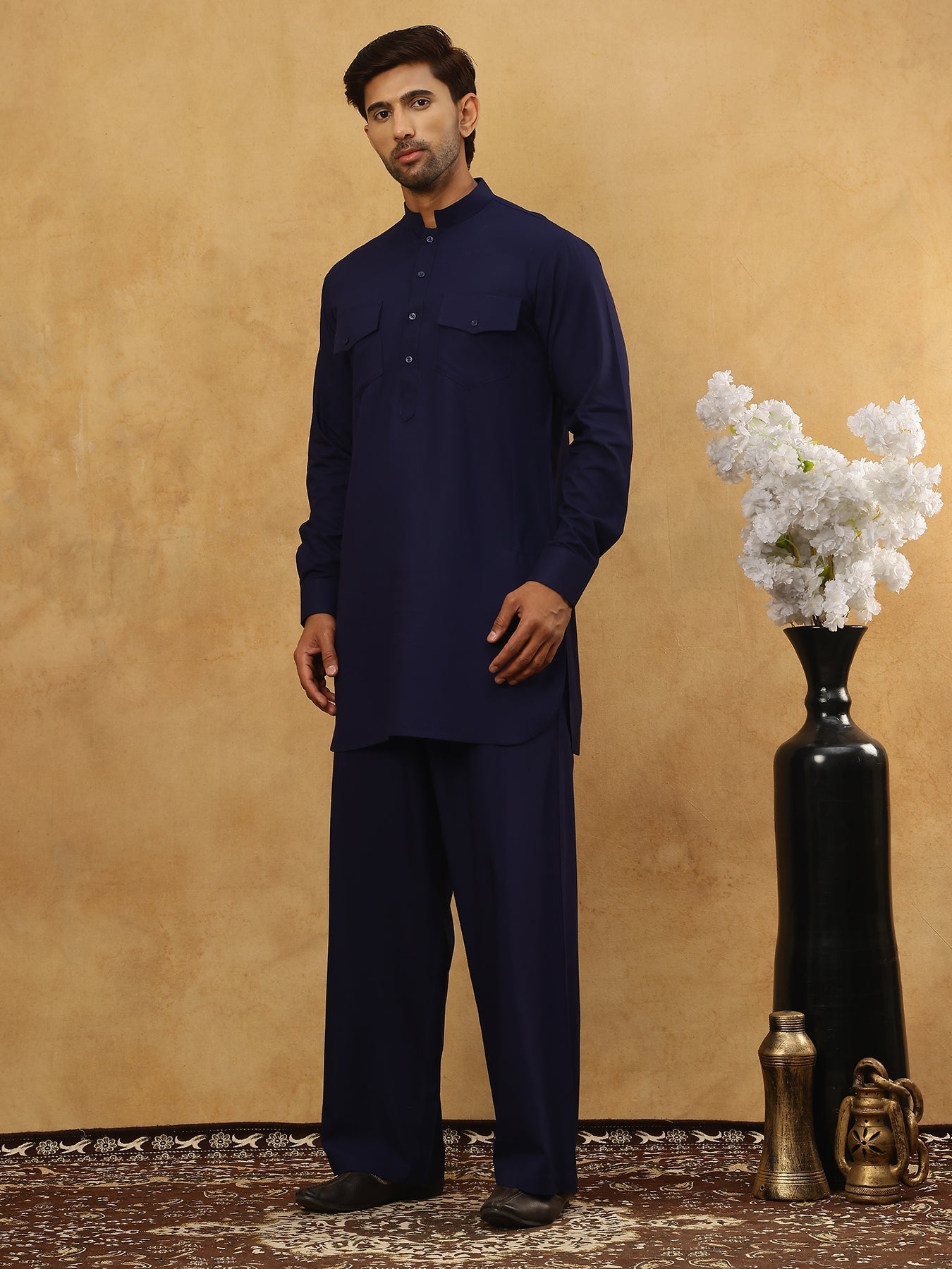 Men’s Ethnic Viscose Rayon Kurta Set with Front Placket ( 65KP 5527Navy )