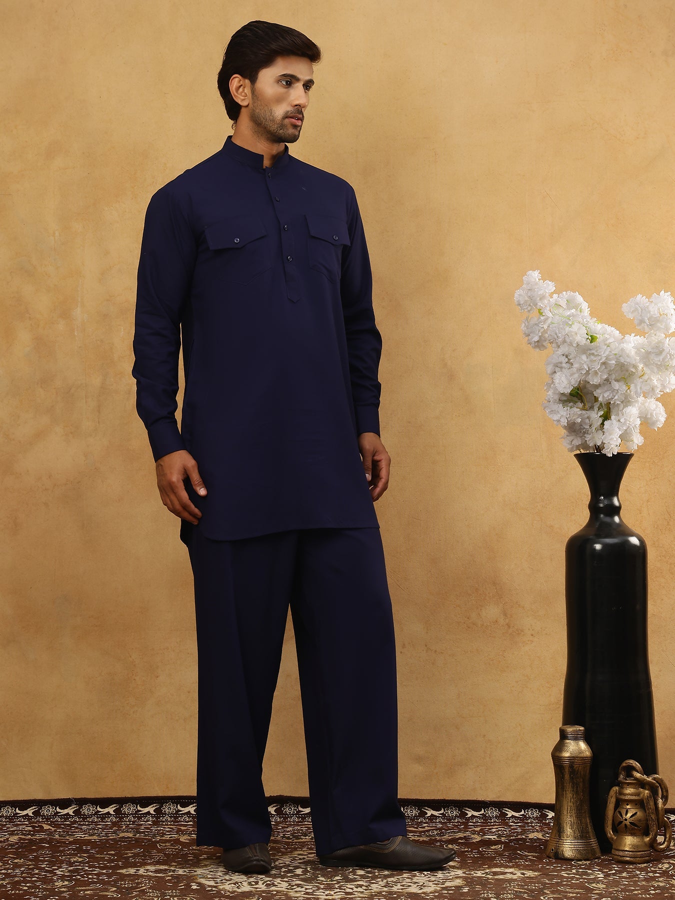 Men’s Ethnic Viscose Rayon Kurta Set with Front Placket ( 65KP 5527Navy )