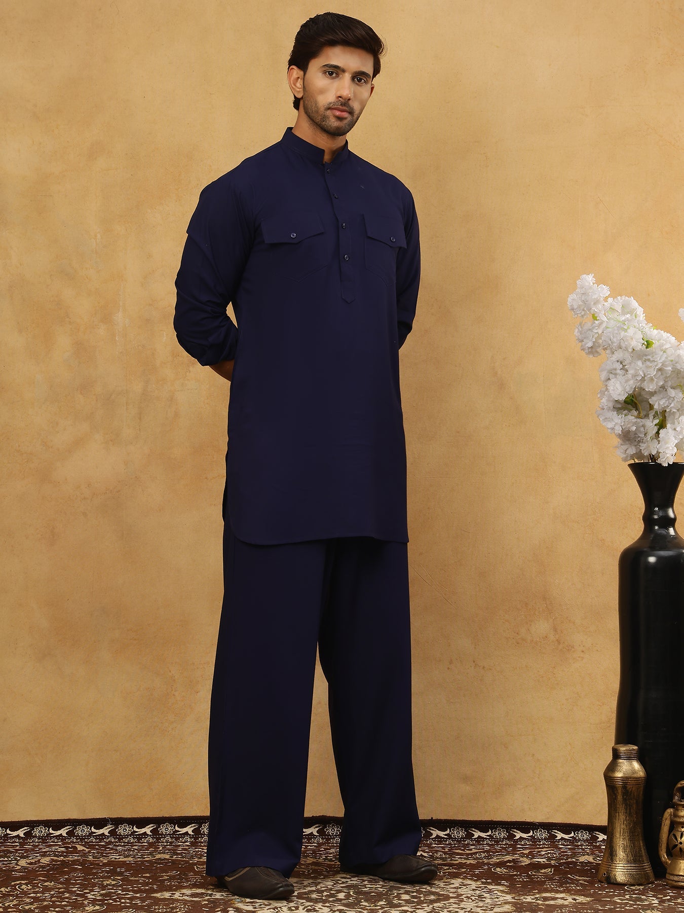 Men’s Ethnic Viscose Rayon Kurta Set with Front Placket ( 65KP 5527Navy )