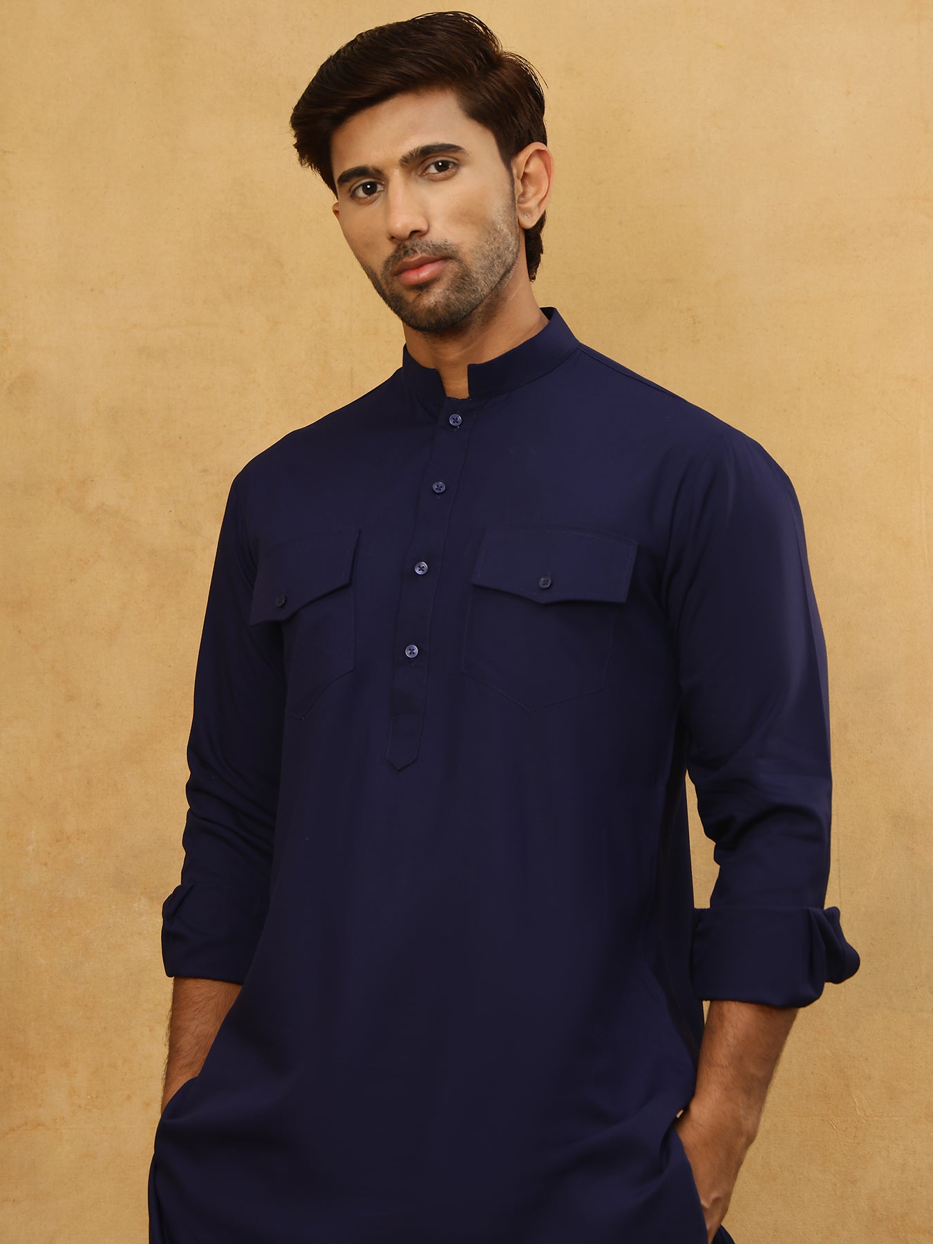 Men’s Ethnic Viscose Rayon Kurta Set with Front Placket ( 65KP 5527Navy )