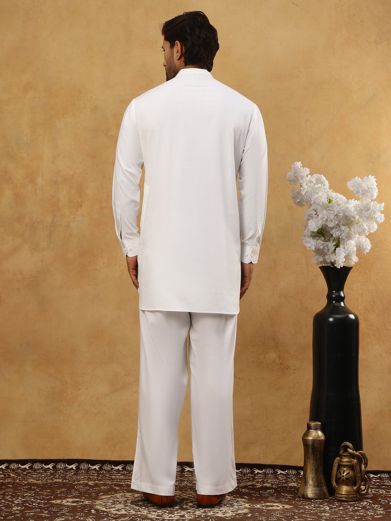 Men’s Ethnic Viscose Rayon Kurta Set with Front Placket ( 65KP 5527White )
