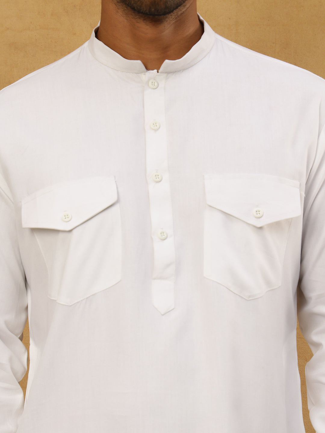 Men’s Ethnic Viscose Rayon Kurta Set with Front Placket ( 65KP 5527White )