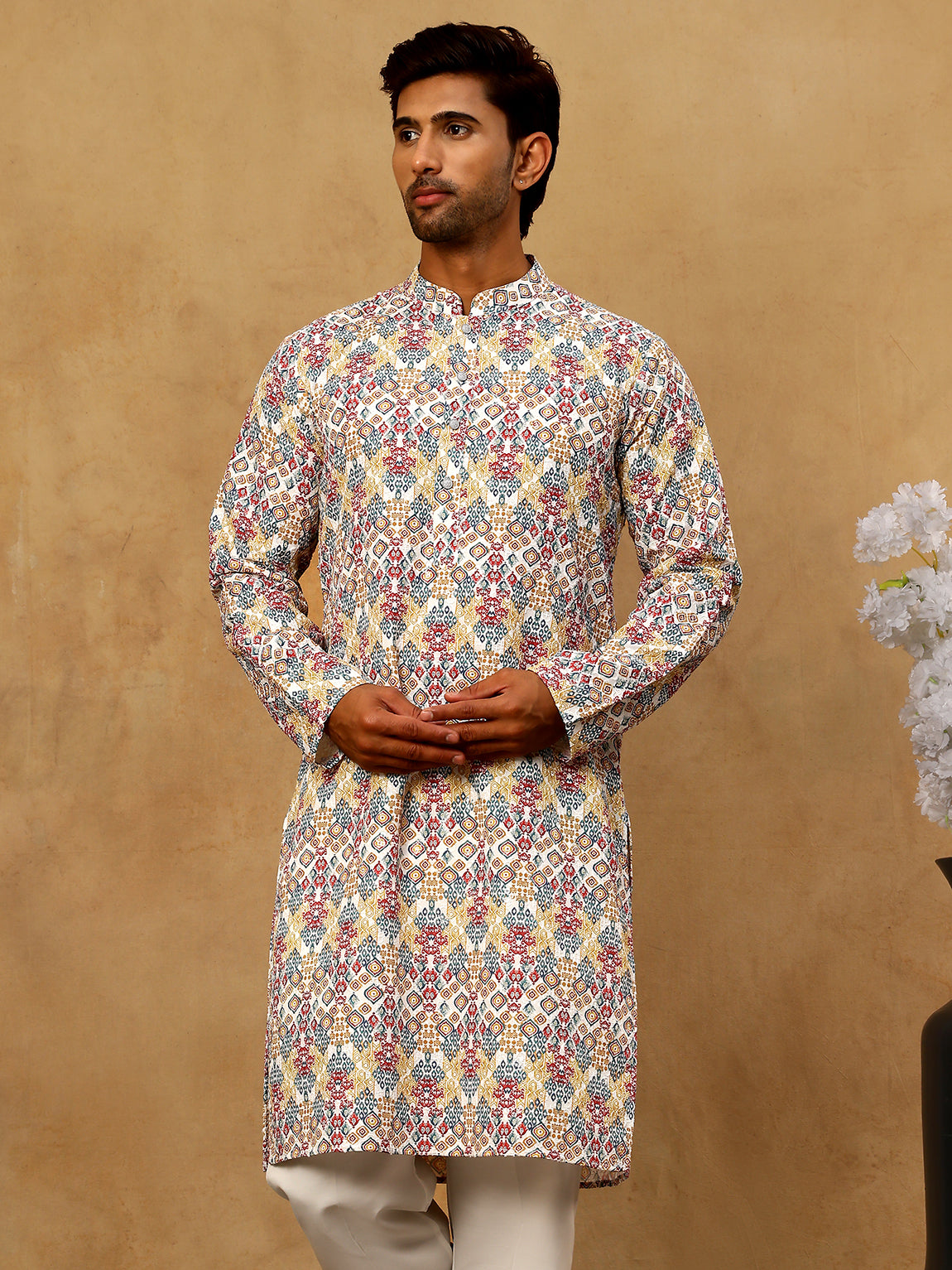 Men’s Printed & Embroidered Kurta Set ( 65KP P 5529Multi )