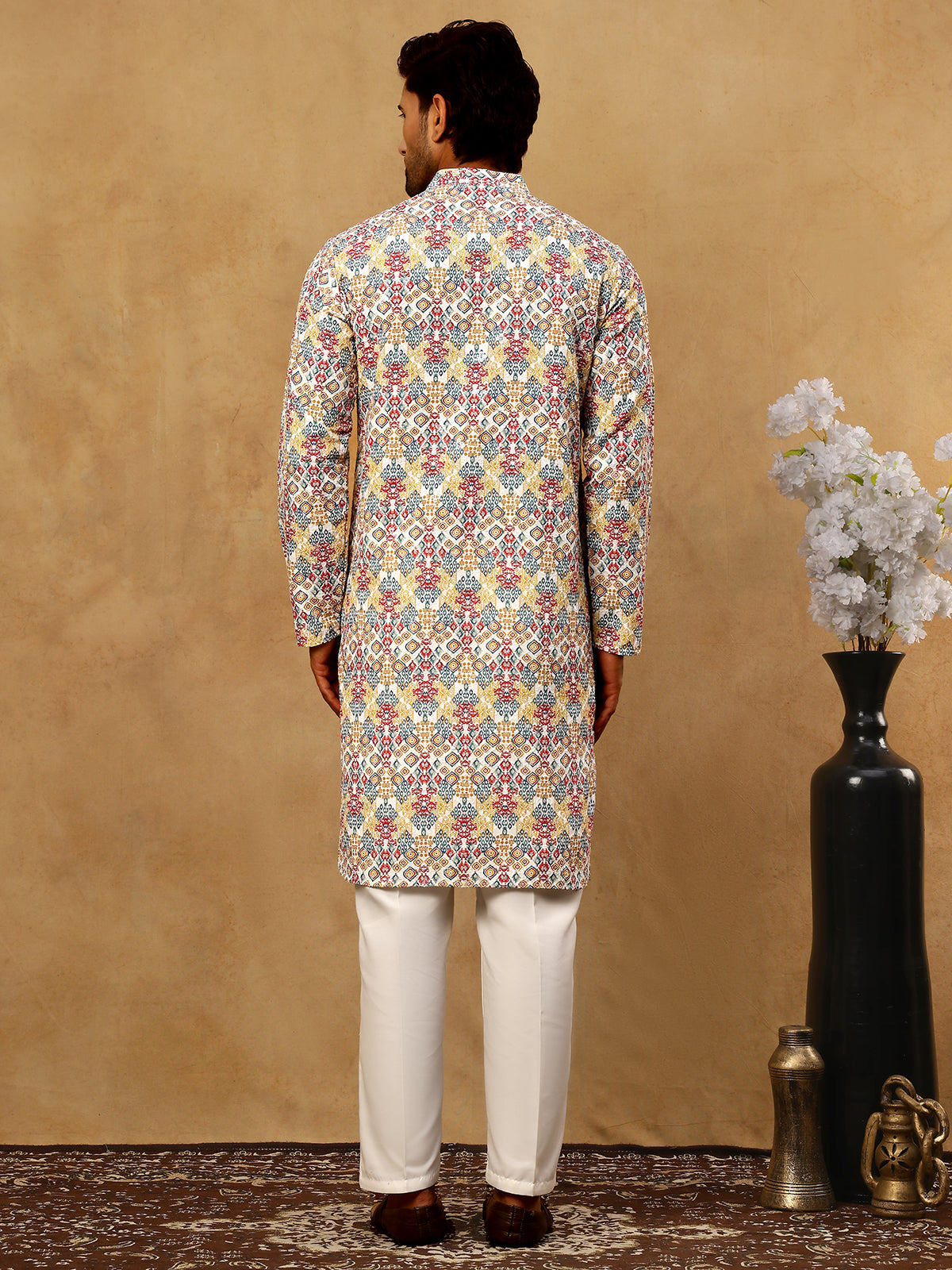 Men’s Printed & Embroidered Kurta Set ( 65KP P 5529Multi )