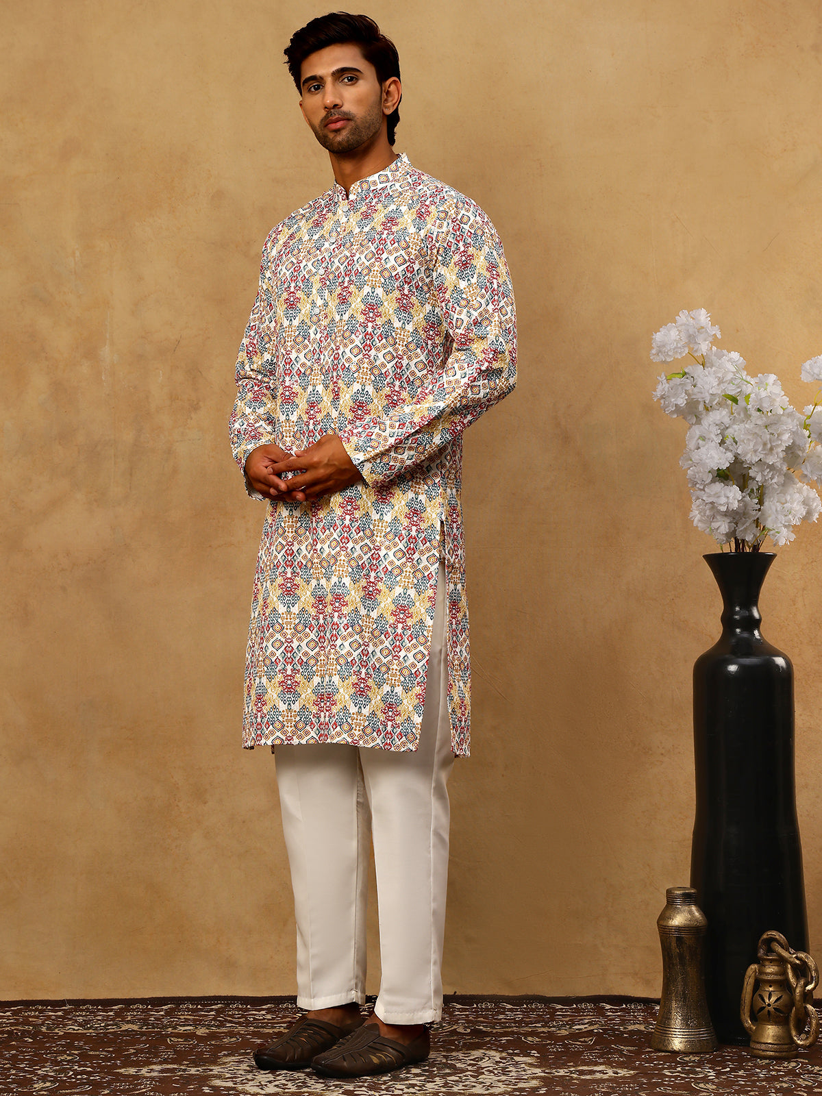 Men’s Printed & Embroidered Kurta Set ( 65KP P 5529Multi )