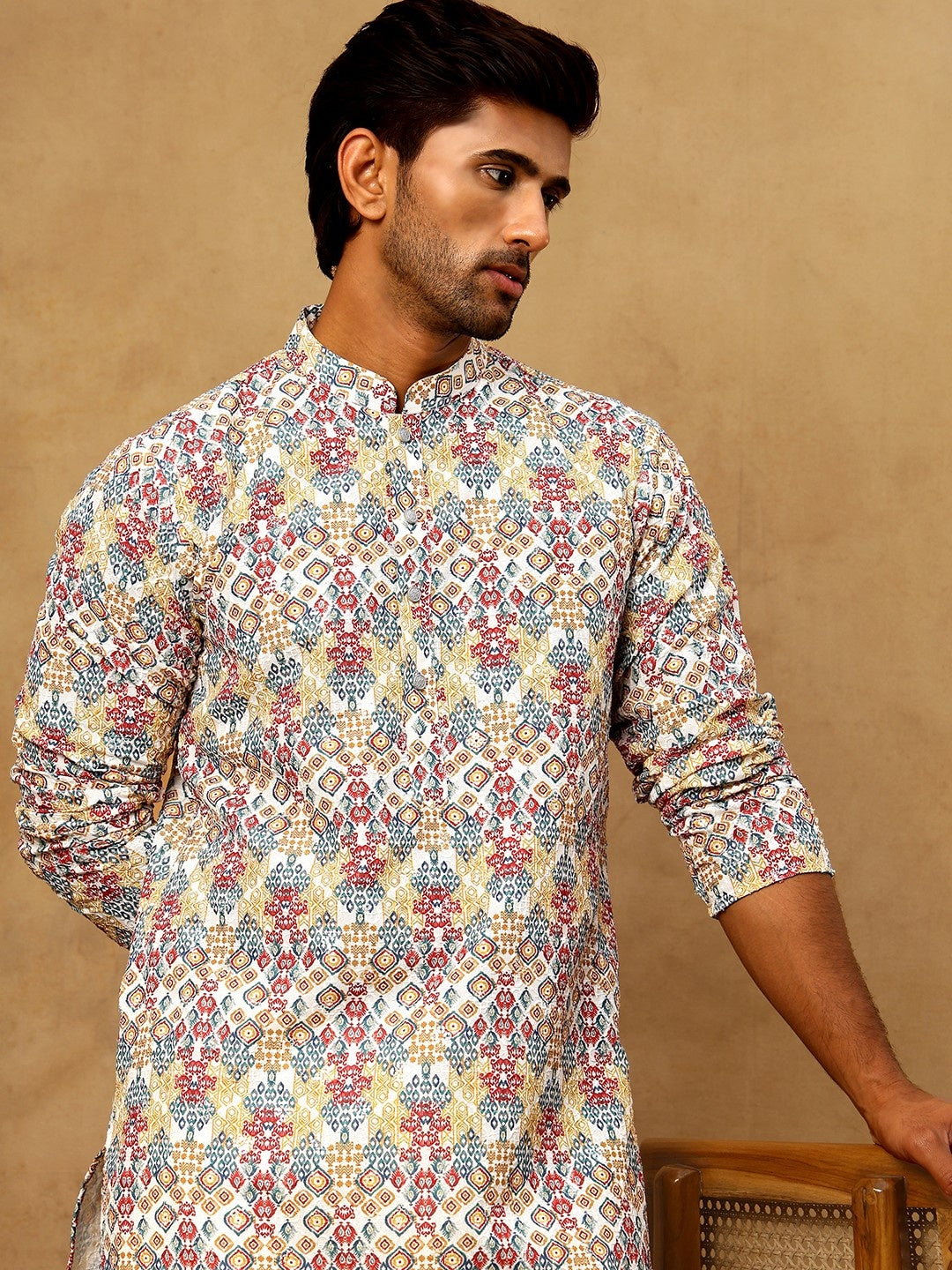 Men’s Printed & Embroidered Kurta Set ( 65KP P 5529Multi )