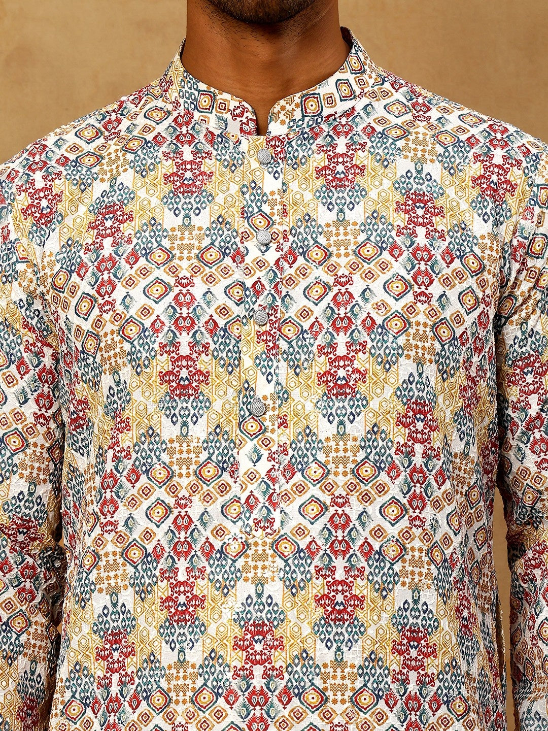 Men’s Printed & Embroidered Kurta Set ( 65KP P 5529Multi )