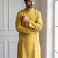 Men’s Printed Cotton Blend Kurta Set ( 65KP P 5532Yellow )