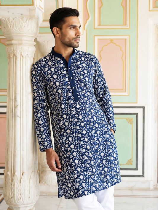 Floral Embroidered Viscose Rayon Kurta Set ( 65KP P 5533Peacock )