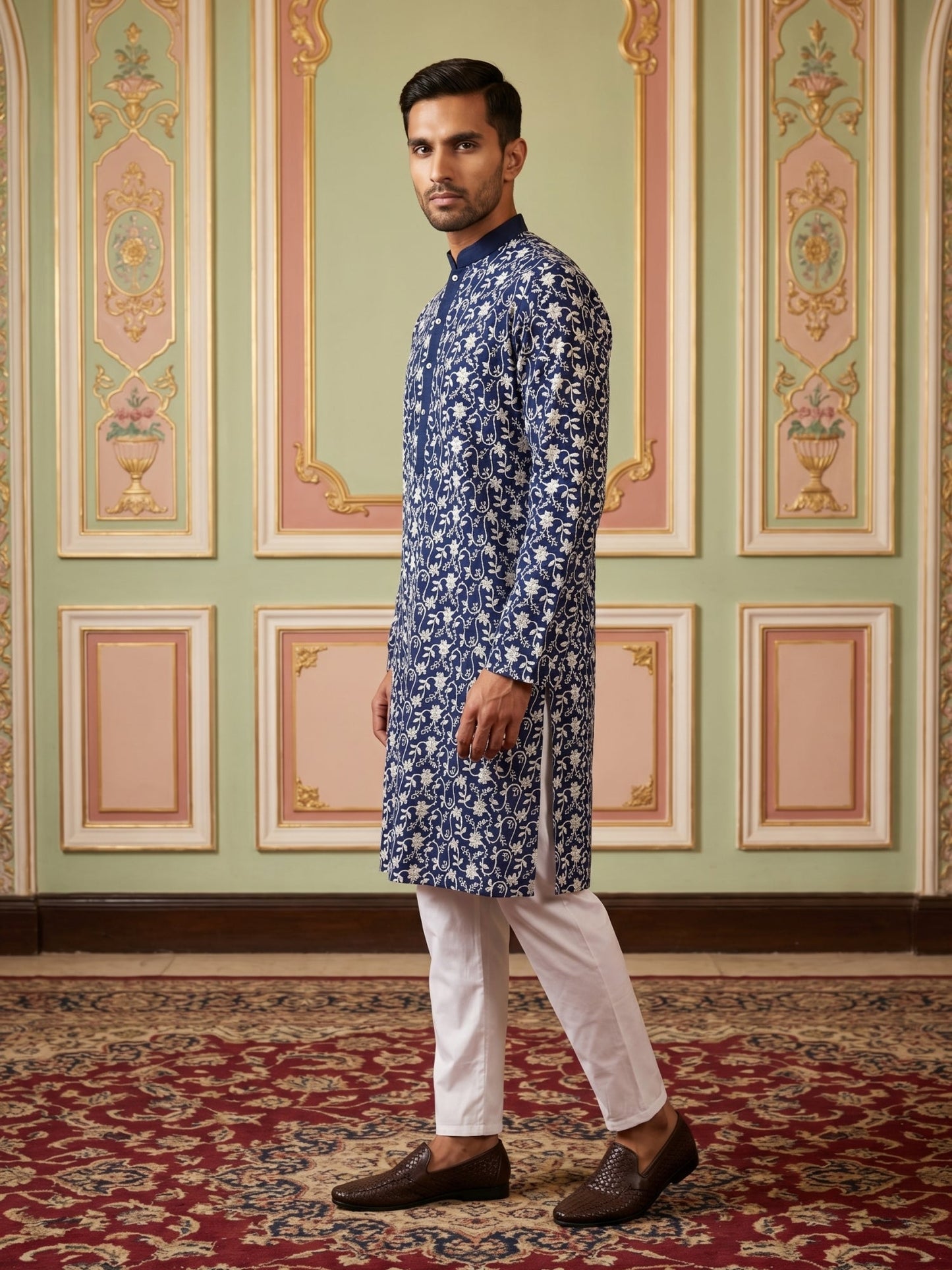 Floral Embroidered Viscose Rayon Kurta Set ( 65KP P 5533Peacock )