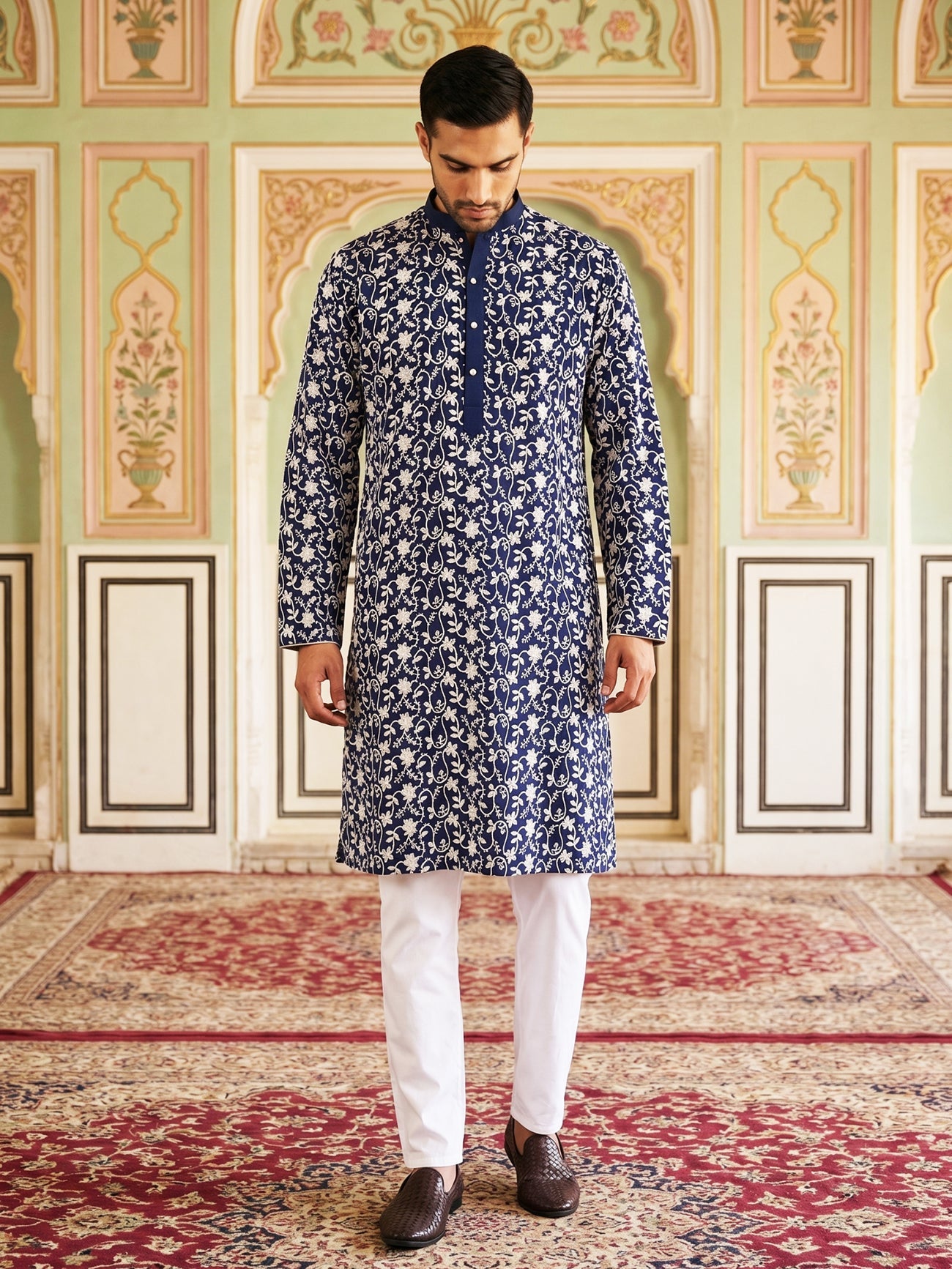 Floral Embroidered Viscose Rayon Kurta Set ( 65KP P 5533Peacock )