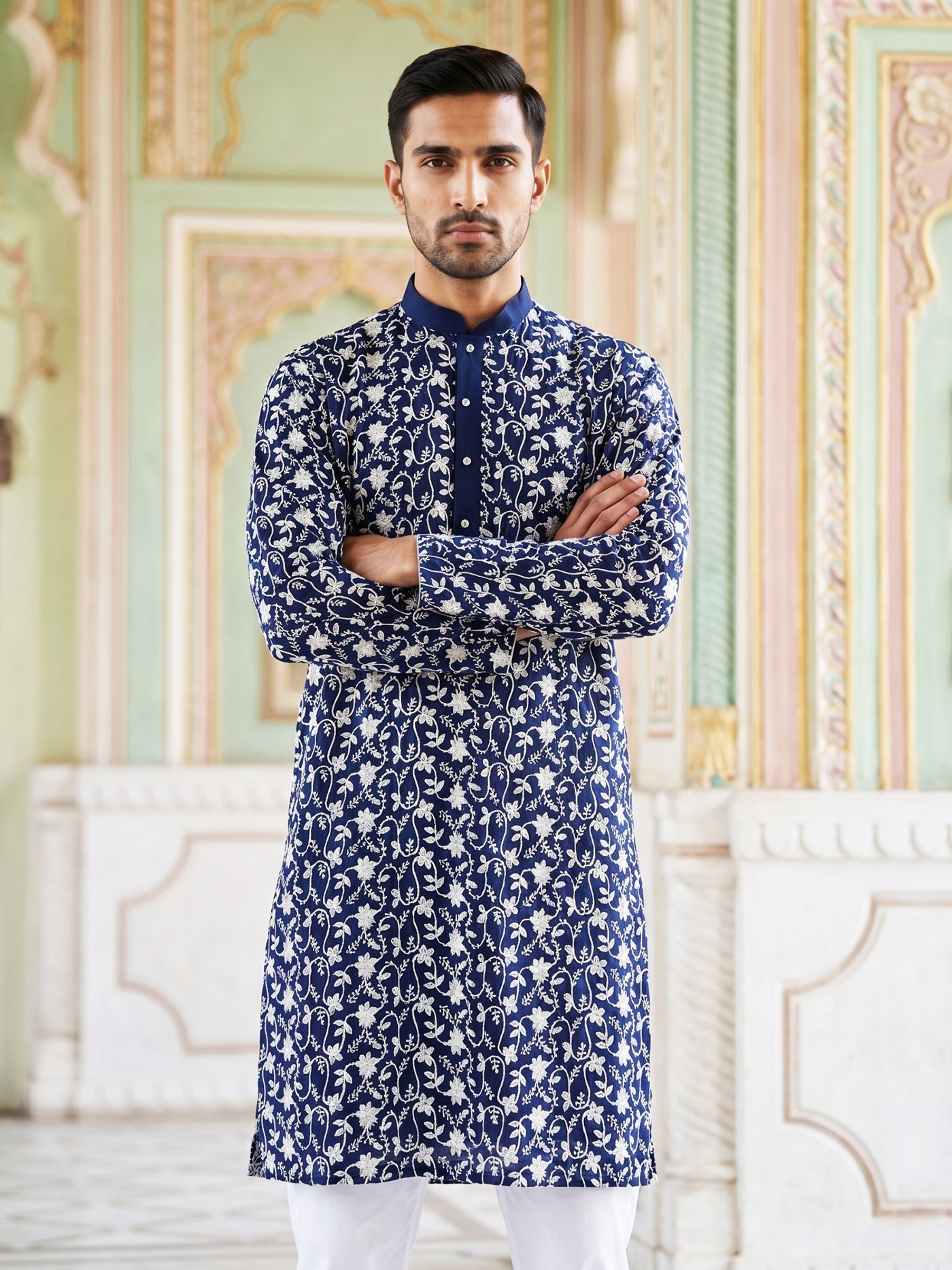 Floral Embroidered Viscose Rayon Kurta Set ( 65KP P 5533Peacock )