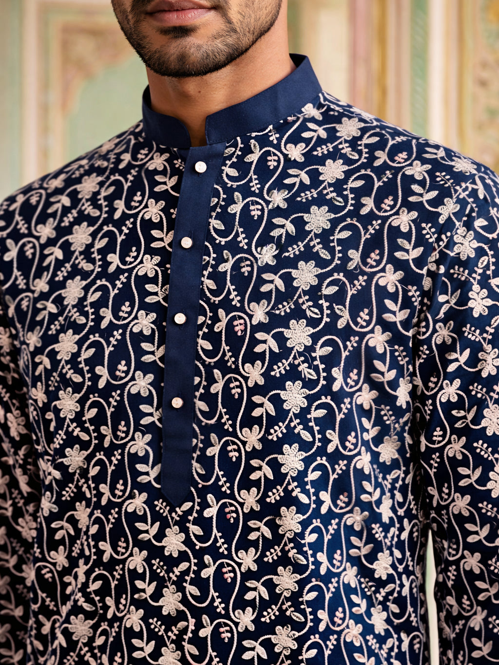Floral Embroidered Viscose Rayon Kurta Set ( 65KP P 5533Peacock )