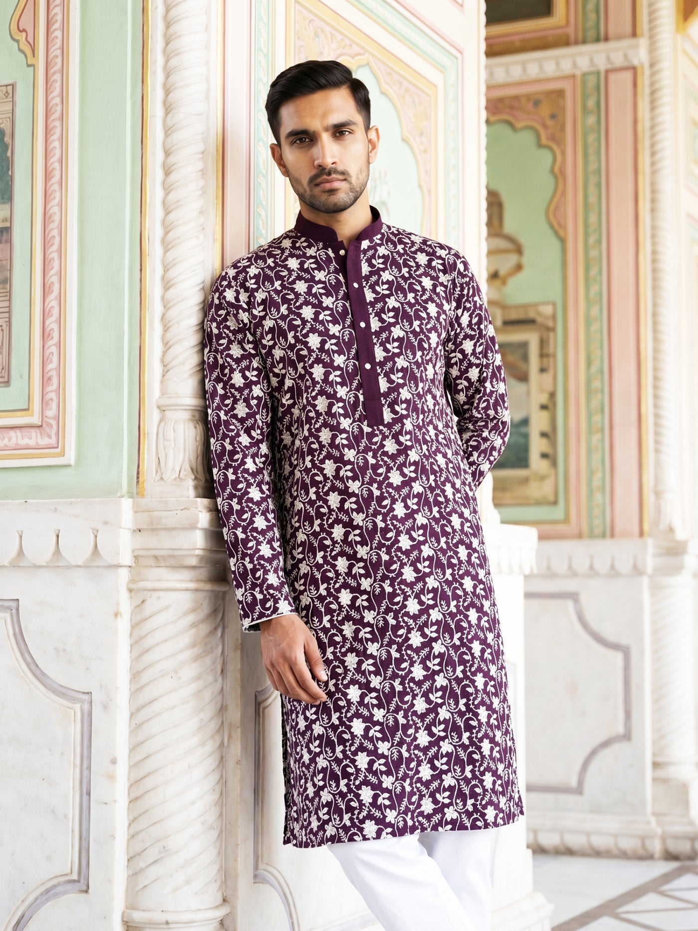 Floral Embroidered Viscose Rayon Kurta Set ( 65KP P 5533Purple )
