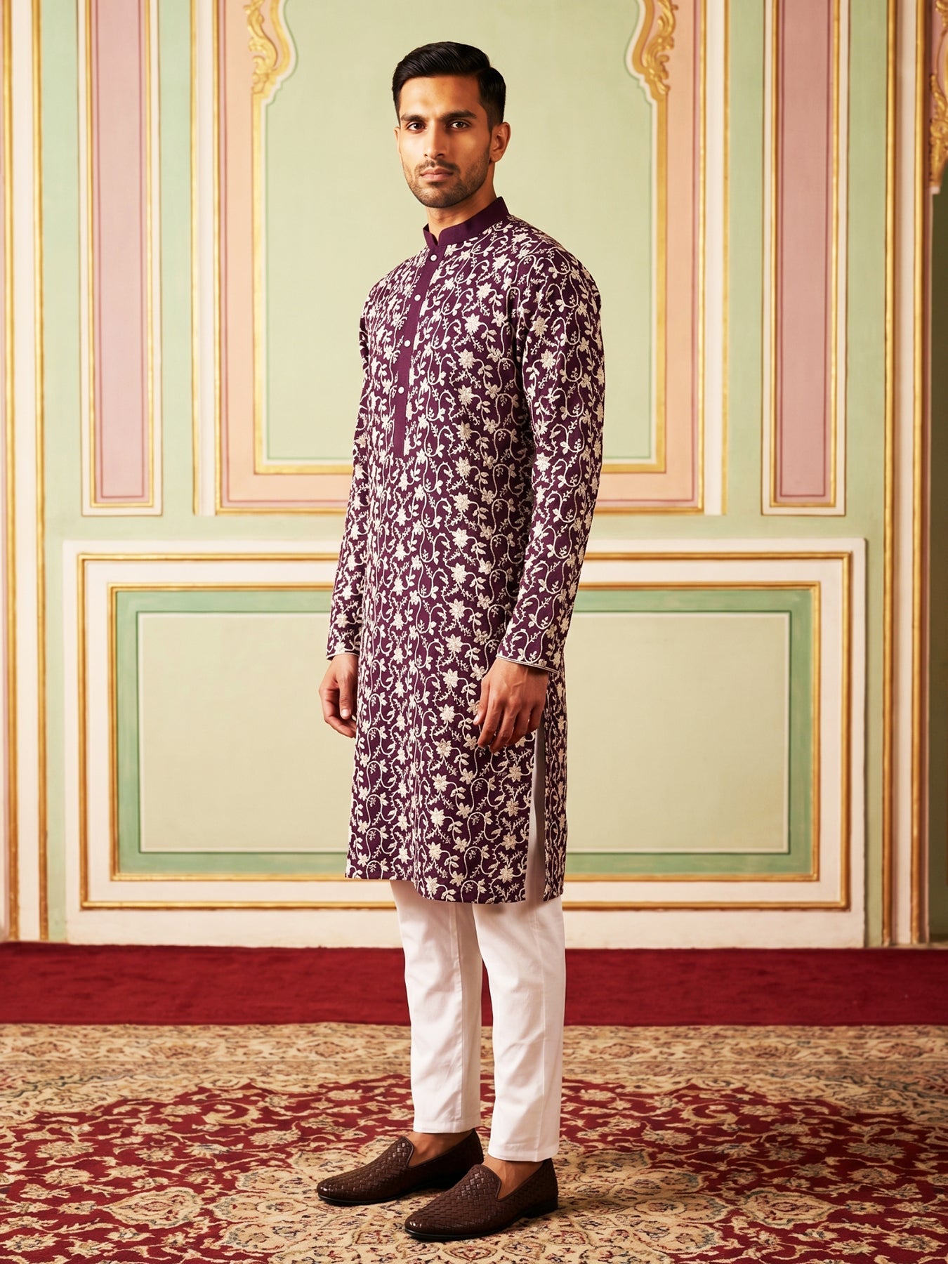 Floral Embroidered Viscose Rayon Kurta Set ( 65KP P 5533Purple )