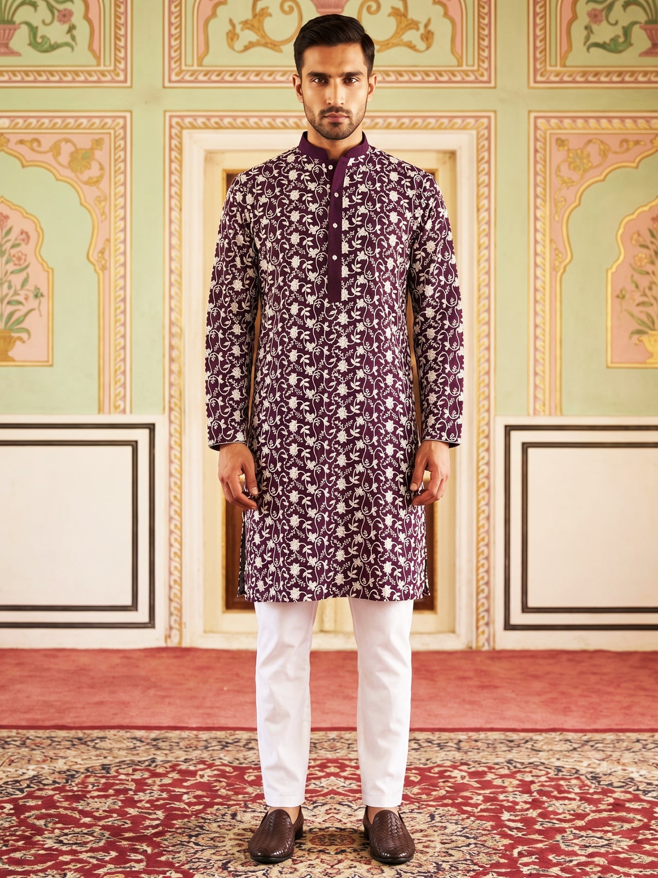 Floral Embroidered Viscose Rayon Kurta Set ( 65KP P 5533Purple )