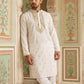 Men’s Cotton Blend Embroidered Kurta Set ( 65KP P 5537White )
