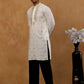 Men’s Cotton Blend Embroidered Kurta with Korean Pants ( 65KP PJ11B C 5537 White )