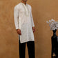 Men’s Cotton Blend Embroidered Kurta with Korean Pants ( 65KP PJ11B C 5537 White )