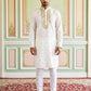 Men’s Cotton Blend Embroidered Kurta Set ( 65KP P 5537White )