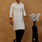 Men’s Cotton Blend Embroidered Kurta with Korean Pants ( 65KP PJ11B C 5537 White )
