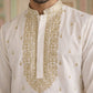 Men’s Cotton Blend Embroidered Kurta Set ( 65KP P 5537White )