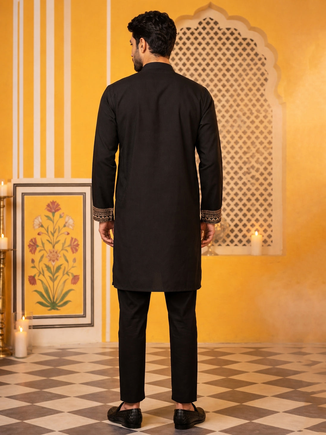 Men’s Imported Japanese Embroidered Kurta Pyjama Set ( 65KP B-P 5538Black )