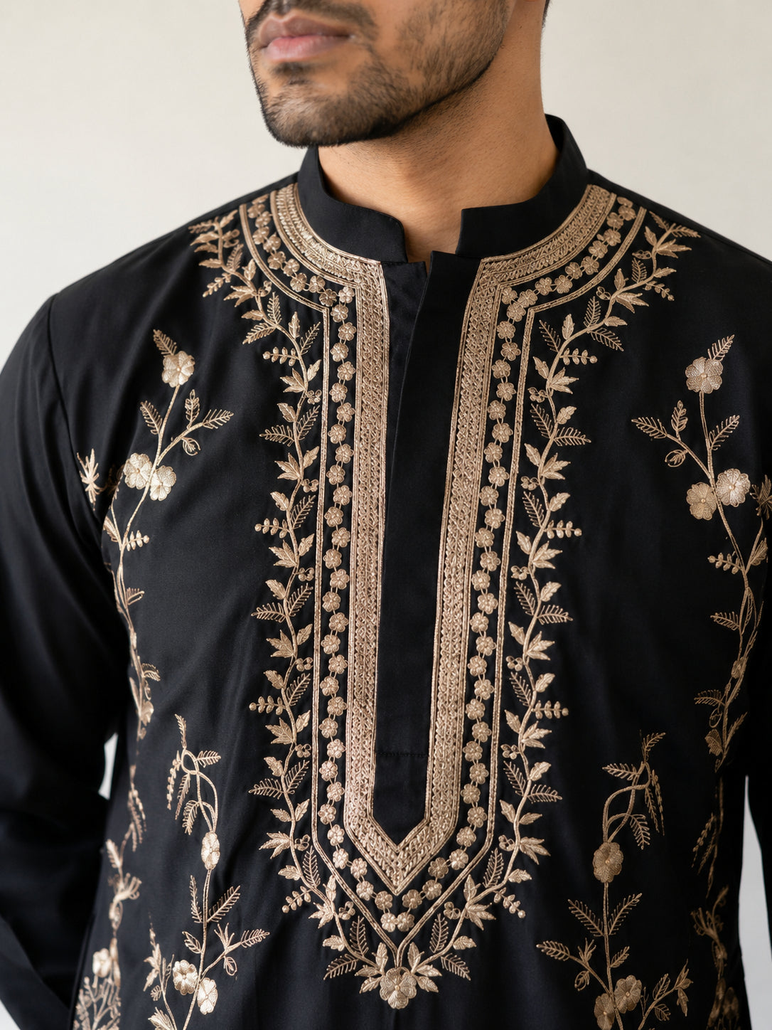 Men’s Japanese Fabric Embroidered Kurta with Korean Pants