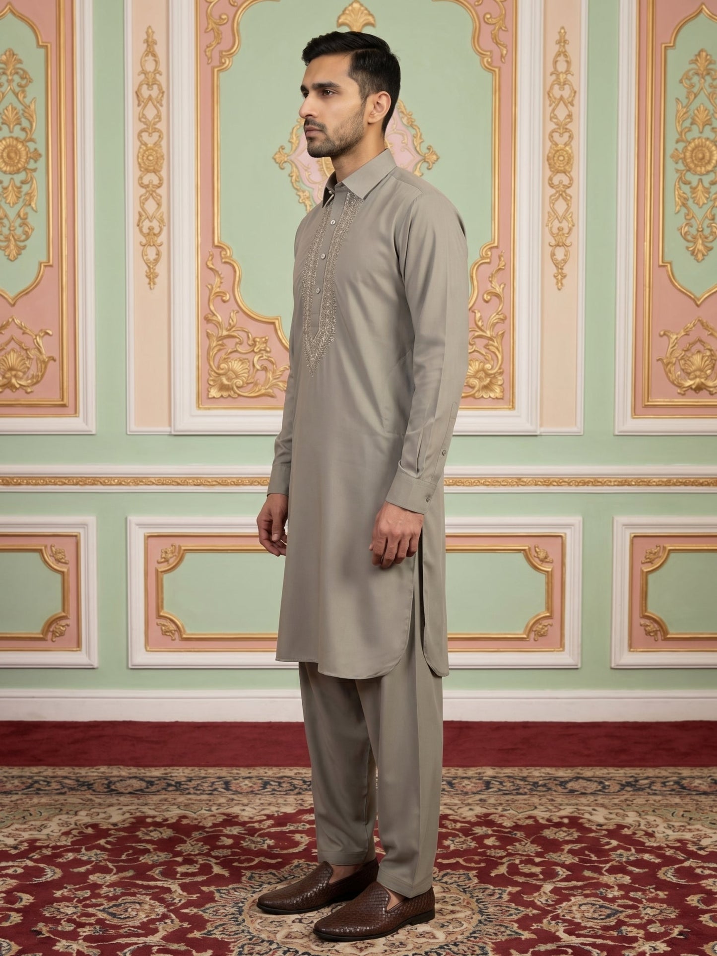 Premium Japanese Embroidery Pathani Kurta Set ( 65KP 5539Beige )