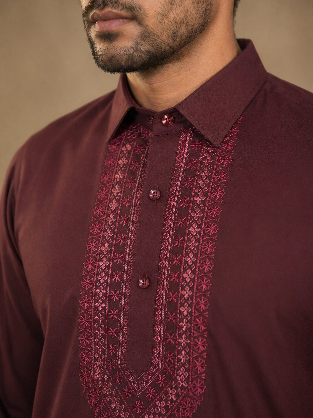 Premium Japanese Embroidery Pathani Kurta Set ( 65KP 5539Maroon )