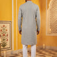 Men’s Silk Blend Thread Work Kurta Set ( 65KP 5543Grey )