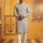 Men’s Silk Blend Thread Work Kurta Set ( 65KP 5543Grey )