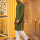 Men’s Silk Blend Thread Work Kurta Set ( 65KP 5543Olive )