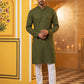 Men’s Silk Blend Thread Work Kurta Set ( 65KP 5543Olive )