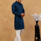 Men’s Silk Blend Thread Work Kurta Set ( 65KP W S 5543 Peacock )