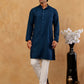 Men’s Silk Blend Thread Work Kurta Set ( 65KP W S 5543 Peacock )