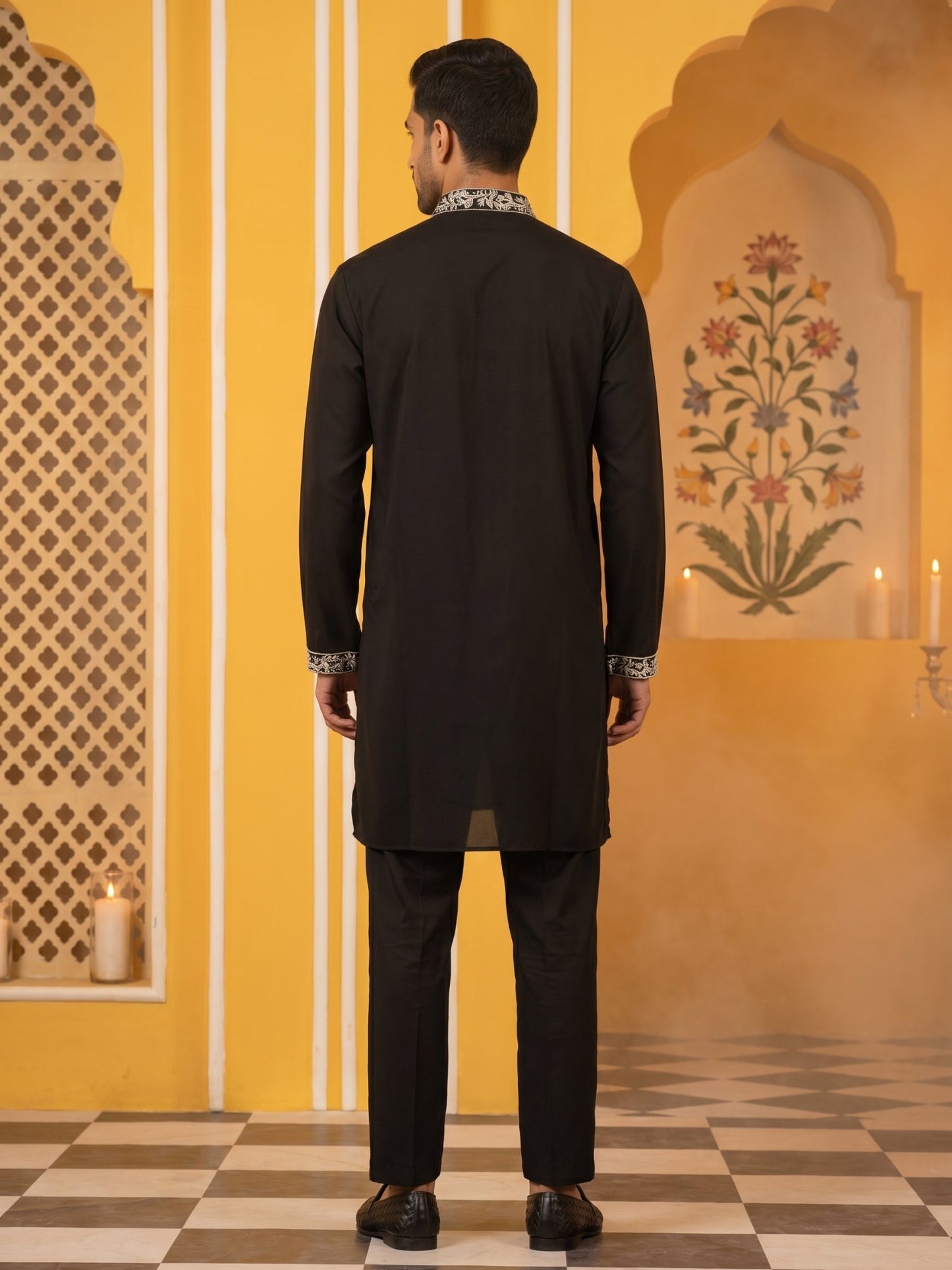 Premium Imported Japanese Embroidered Kurta Set ( 65KP 5544Black )