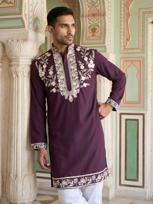 Premium Imported Japanese Embroidered Kurta Set ( 65KP 5544Purple )