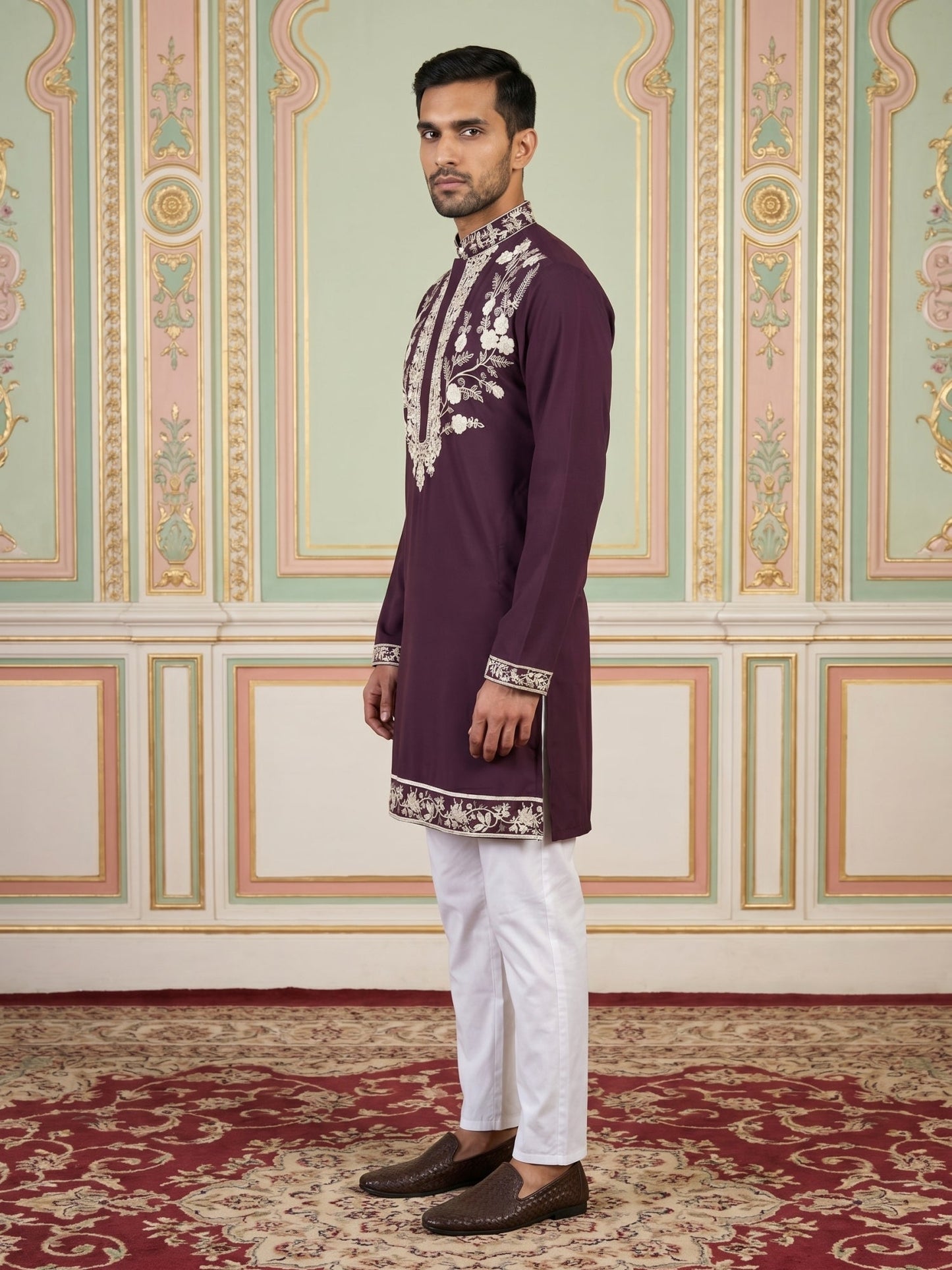 Premium Imported Japanese Embroidered Kurta Set ( 65KP 5544Purple )