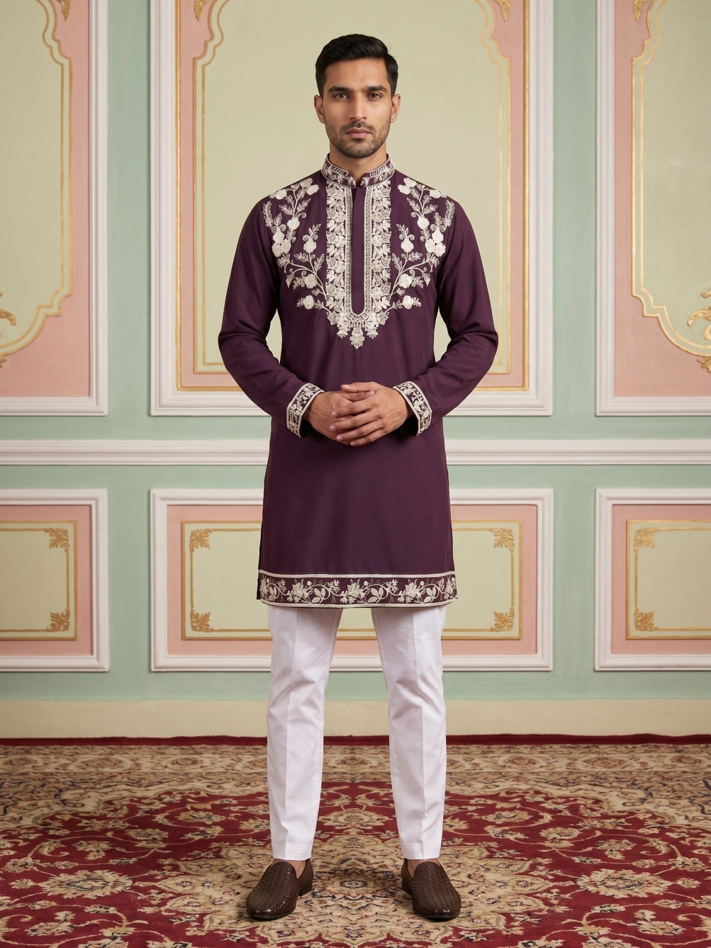 Premium Imported Japanese Embroidered Kurta Set ( 65KP 5544Purple )