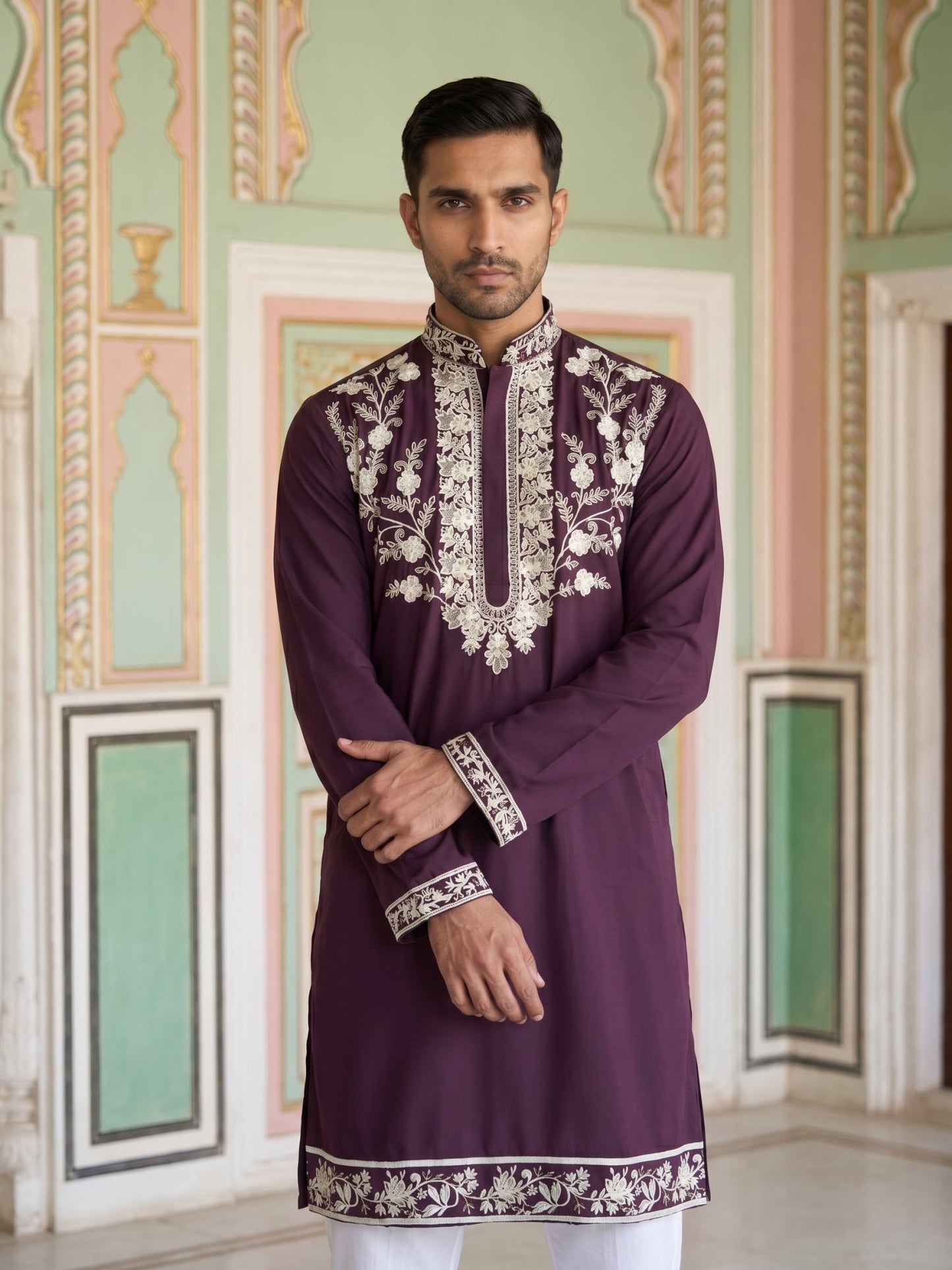 Premium Imported Japanese Embroidered Kurta Set ( 65KP 5544Purple )