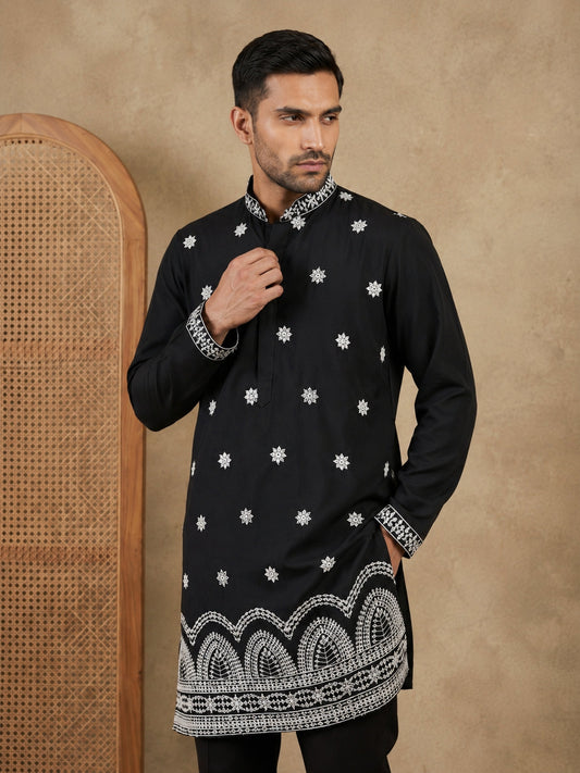 Imported Japanese Embroidered Kurta Set ( 65KP 5547Black )
