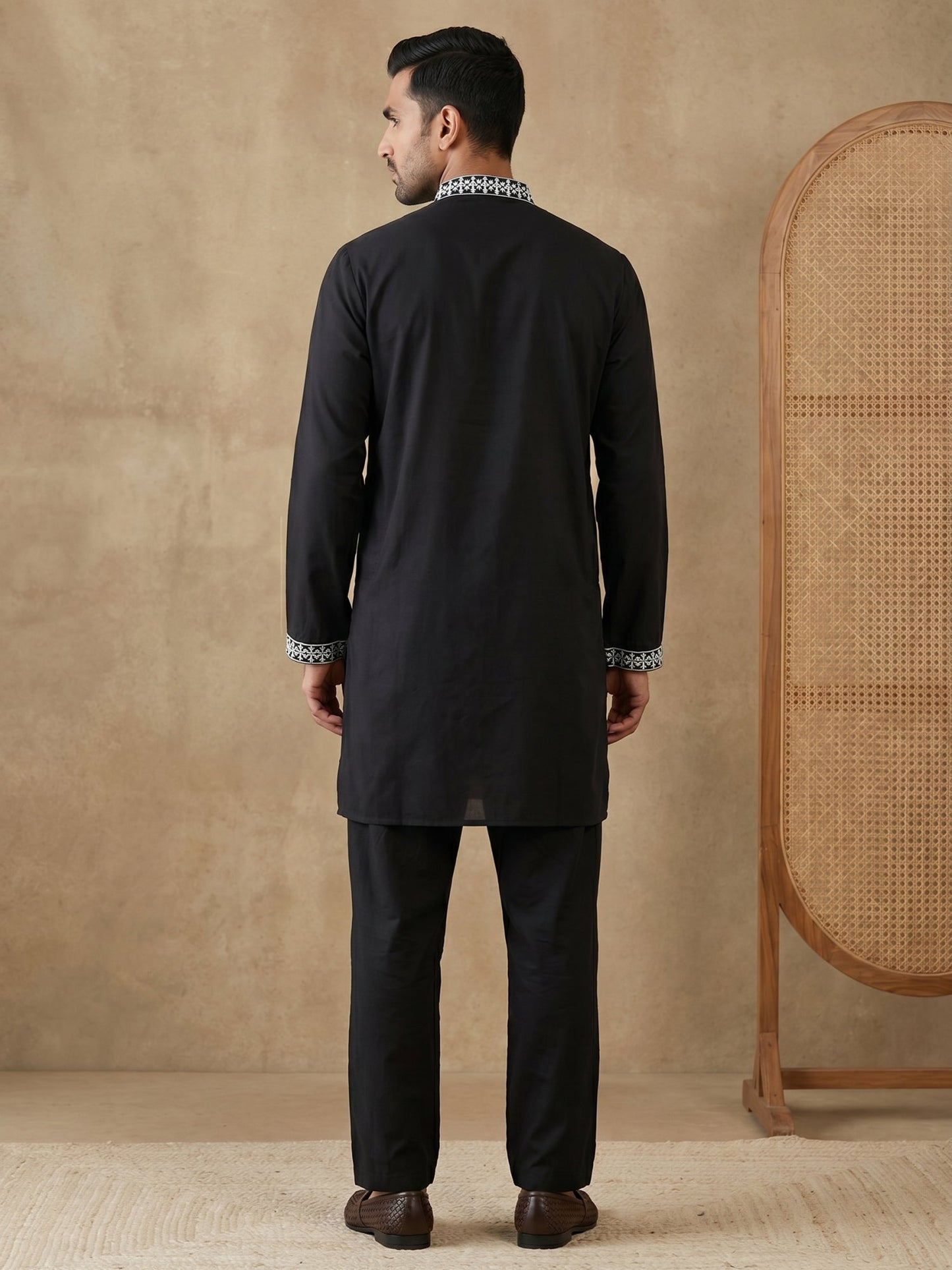 Imported Japanese Embroidered Kurta Set ( 65KP 5547Black )