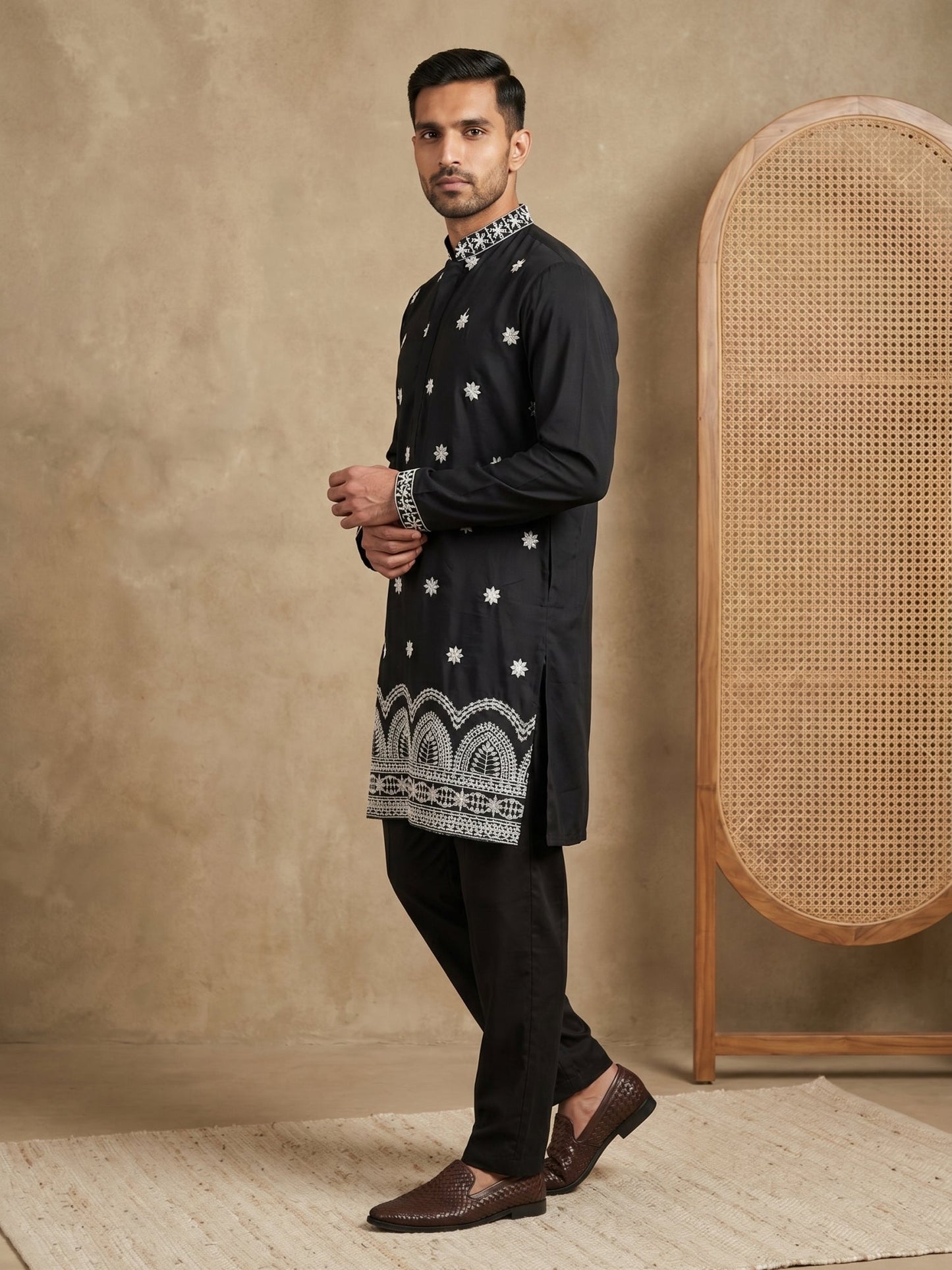 Imported Japanese Embroidered Kurta Set ( 65KP 5547Black )