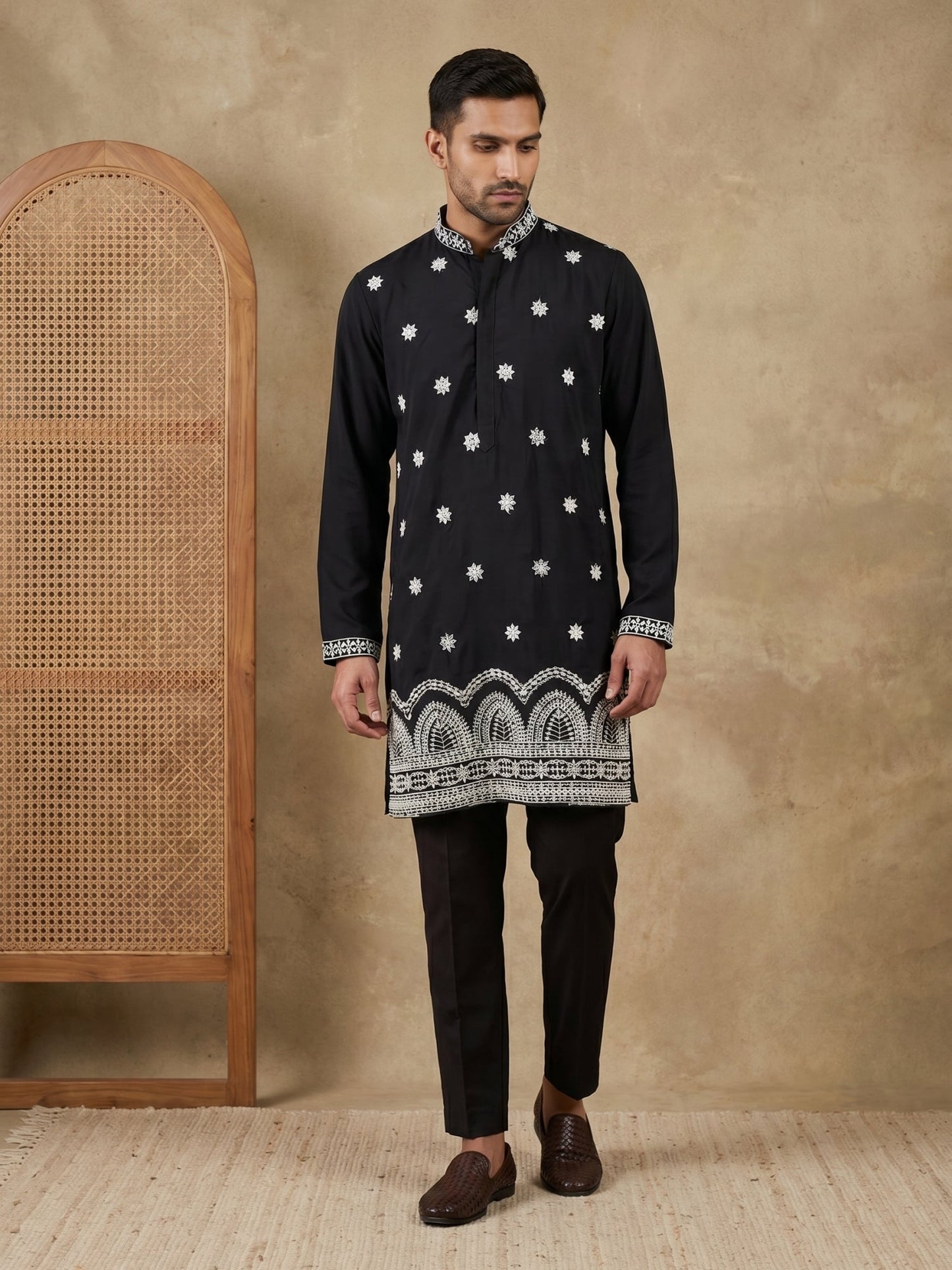 Imported Japanese Embroidered Kurta Set ( 65KP 5547Black )