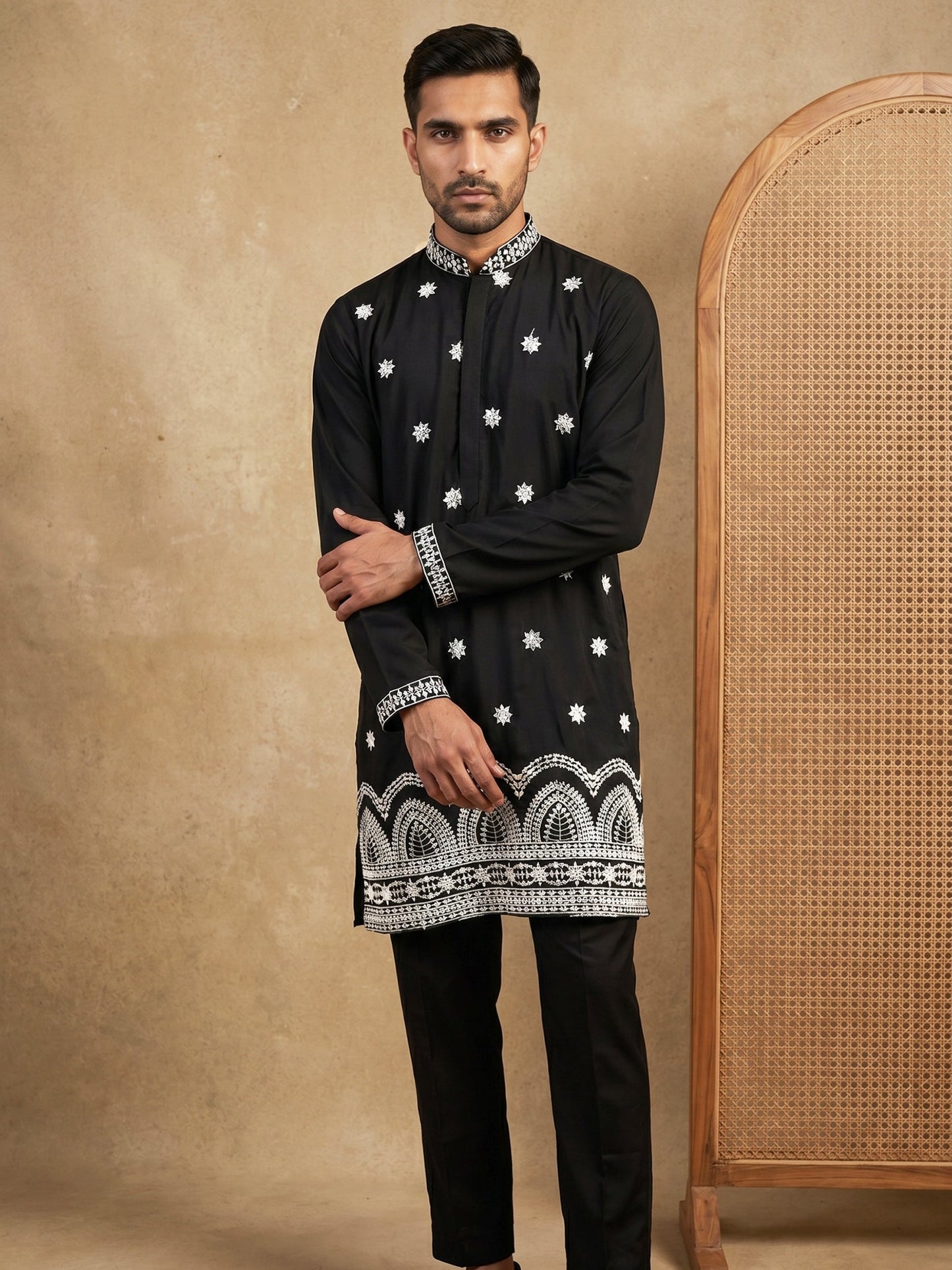 Imported Japanese Embroidered Kurta Set ( 65KP 5547Black )