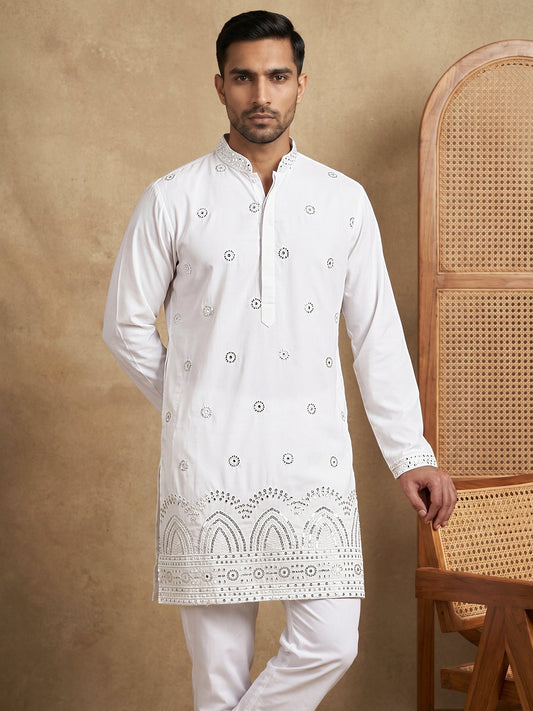 Imported Japanese Embroidered Kurta Set ( 65KP 5547White )