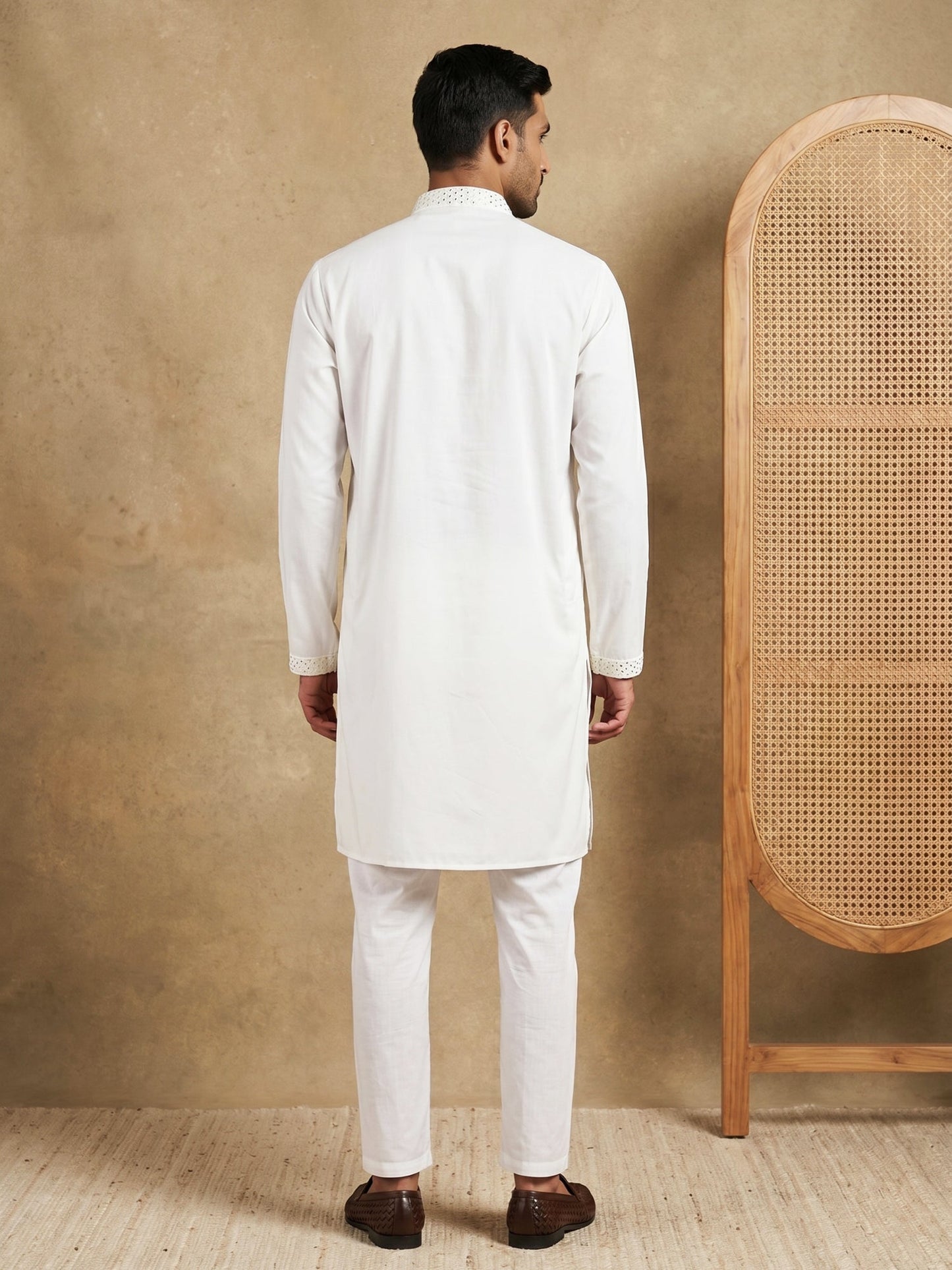 Imported Japanese Embroidered Kurta Set ( 65KP 5547White )